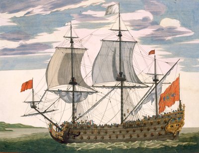 Britische Marine: ein erstklassiges Schiff mit der weißen Flagge; Dreidecker mit Admiral